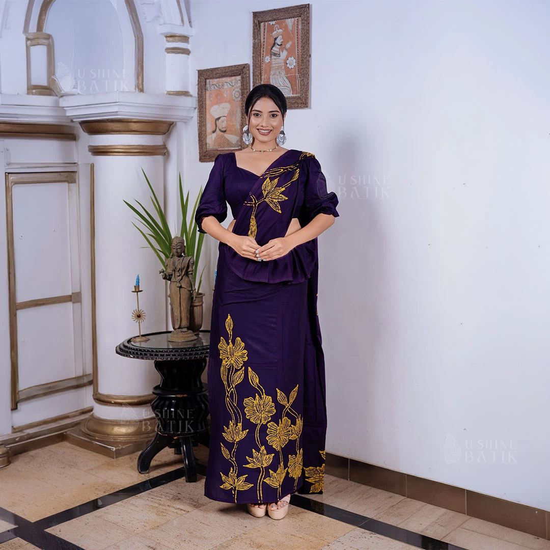 202580 - Handcrafted Batik Saree - Purple