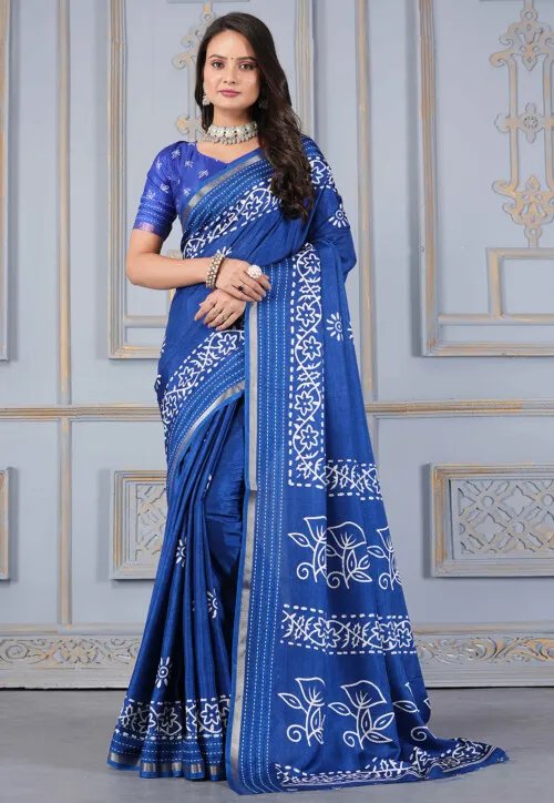 Batik Printed Cotton Silk Saree